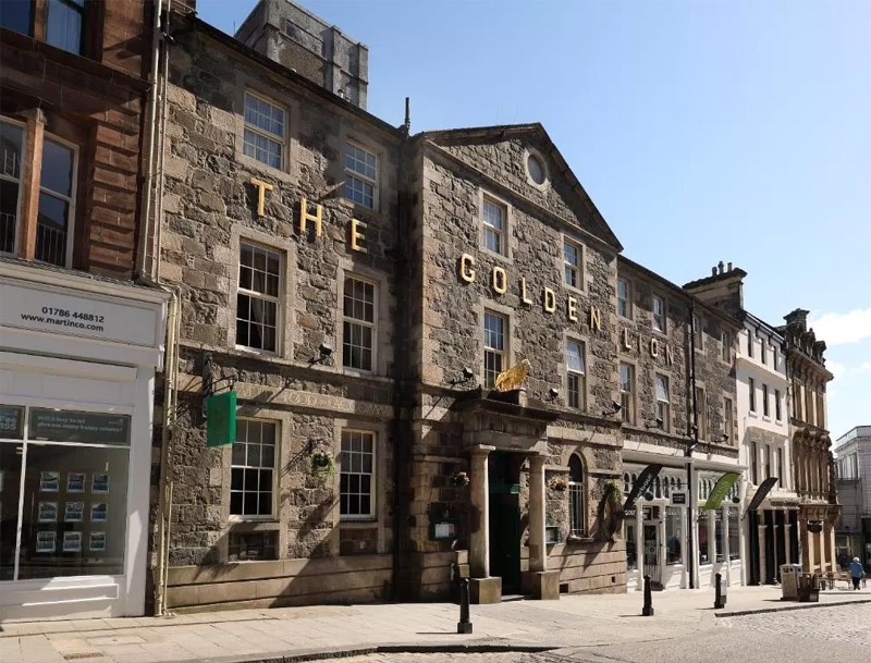 view of outside the front of Golden Lion Hotel on King Street in Stirling city centre